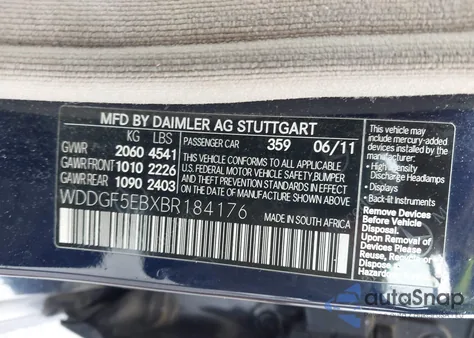 2011 Mercedes-Benz C 300 Luxury/Sport from USA, damaged, VIN WDDGF5EBXBR184176